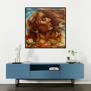 'Eternal Beauty 5 (Echoes of Inner Peace)' painting by Darshan Sharma shown on a wall in a furnished room.
