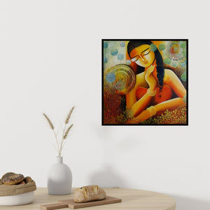 In-situ view of Nitu Chhajer's 'Eternal Love (Lost in Thoughts)' painting in a room