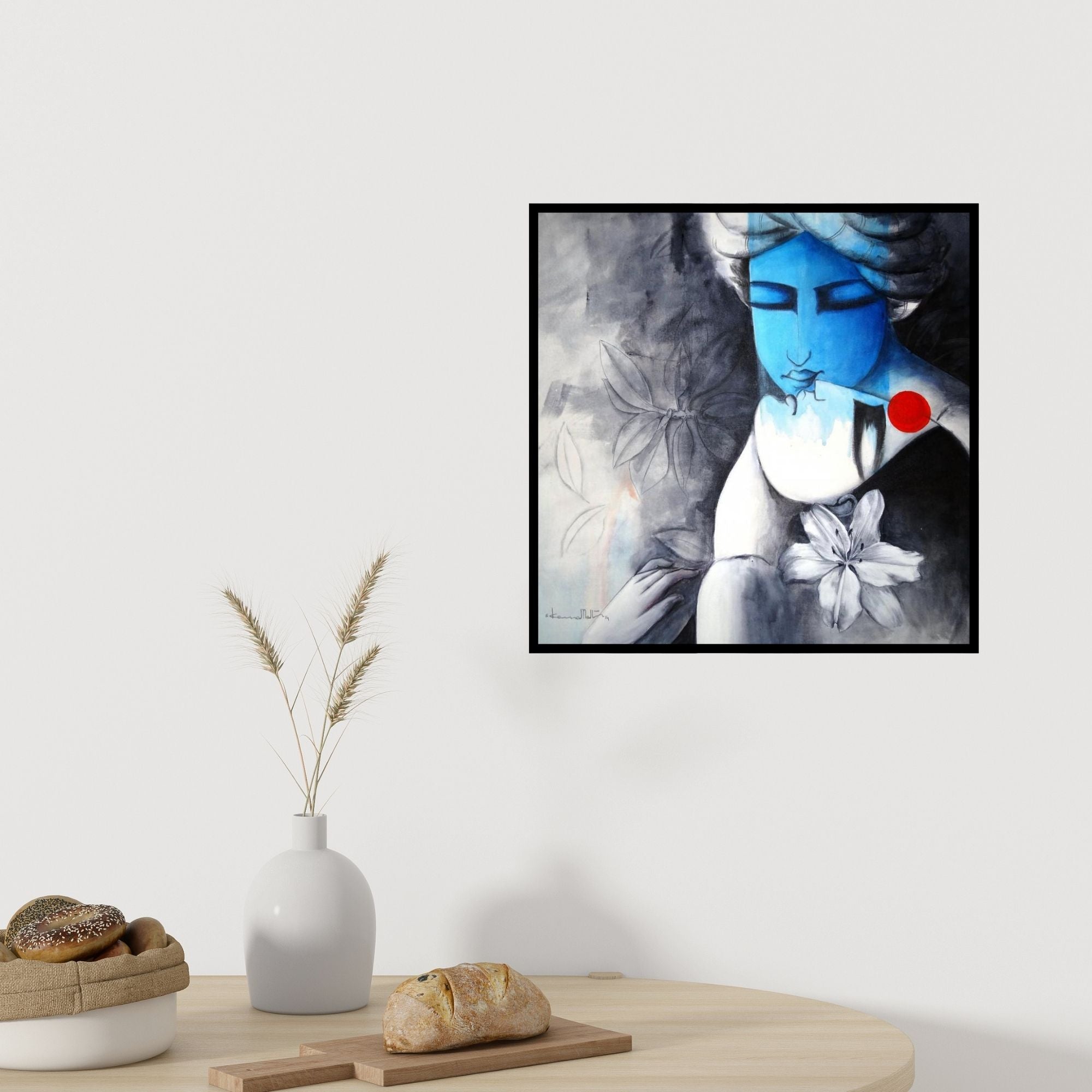 In-situ view of Kamal Nath's 'Eternal Love' painting in a room