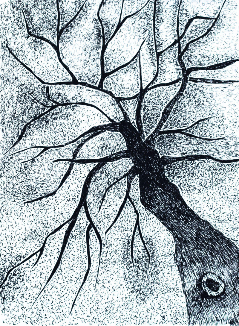 'Eternal Whisper' nature ink drawing by artist Ankit Kushwaha, 8x6 inch, on paper
