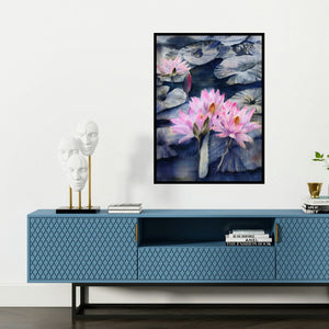 'Ethereal 1 (A Peaceful Bloom**)' painting by Puja Kumar shown on a wall in a furnished room.