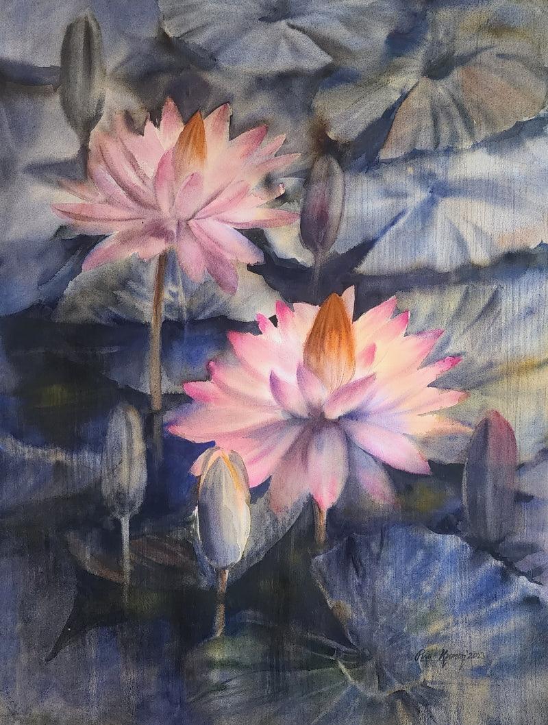 Nature watercolor painting titled 'Ethereal 2', 30x22 inches, by artist Puja Kumar on Paper