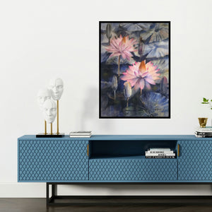 'Ethereal 2 (A Moment of Tranquility**)' painting by Puja Kumar shown on a wall in a furnished room.