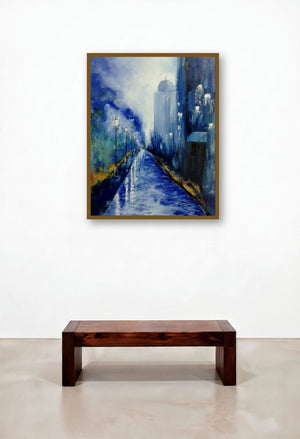Evening City (Dusks Embrace) by artist Kiran Bableshwar displayed in a Elegant Family Room