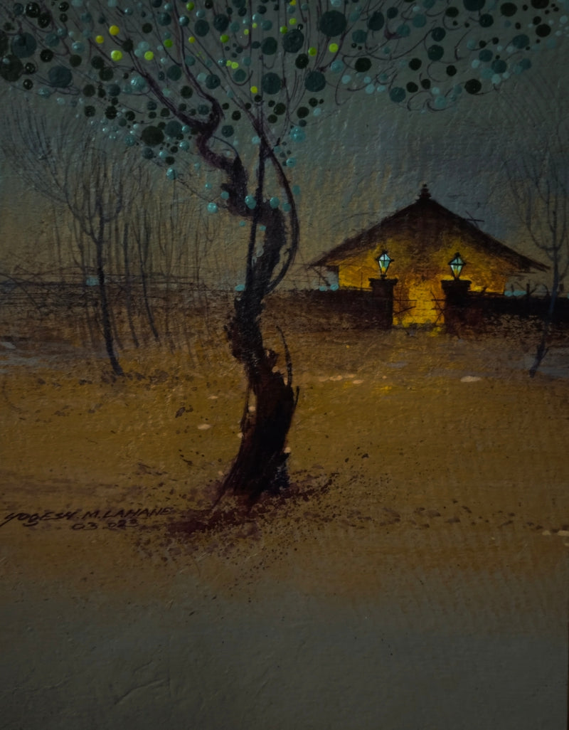 Evening Light' landscape acrylic painting by artist Yogesh Lahane, 18x12 inch, on canvas