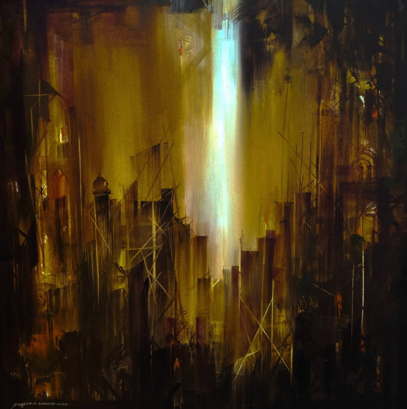 Evening Light 2' landscape acrylic painting by artist Yogesh Lahane, 36x36 inch, on canvas