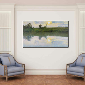 'Evening Light' painting by Bhargavkumar Kulkarni shown on a wall in a furnished room.