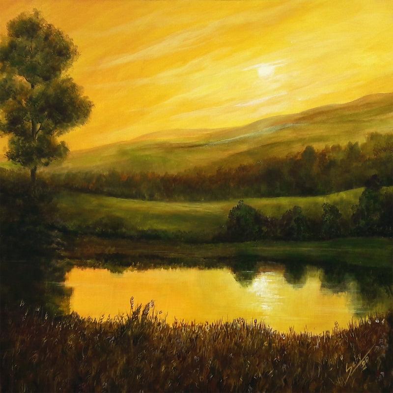 Nature acrylic painting titled 'Evening Moods', 24x24 inches, by artist Seby Augustine on Canvas