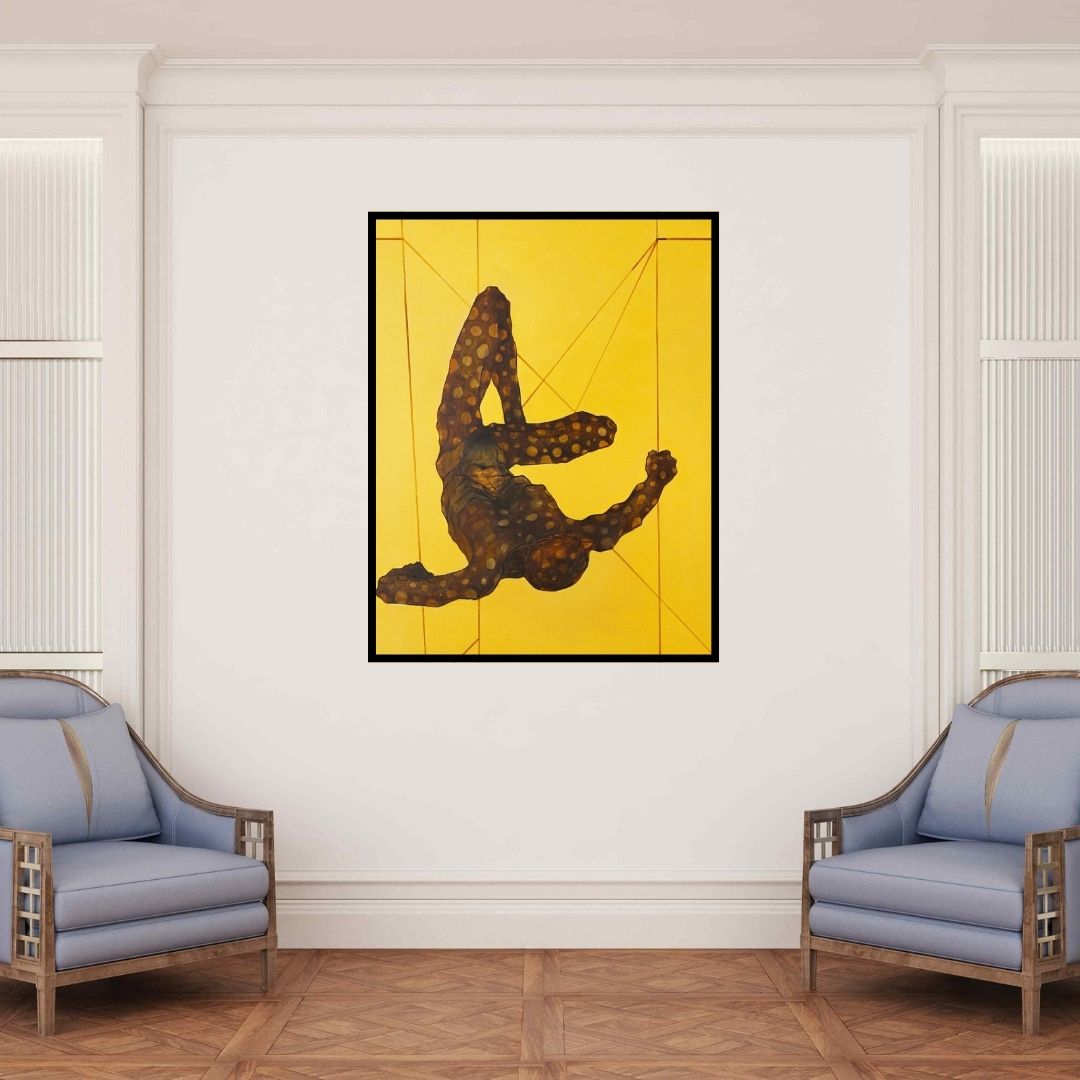 In-situ view of Ritesh Warambhe's 'Ever Changing (Suspended)' painting in a room