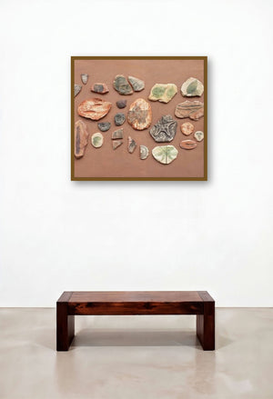 Evidence 3 (Echoes of the Past) by artist Onkar Kshirsagar displayed in a Mid-Century Modern Hotel Lobby