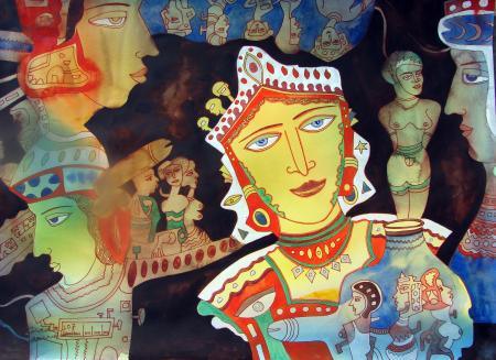 Figurative watercolor painting titled 'Evolution Of Human Being', 22x29 inches, by artist DADA on Paper