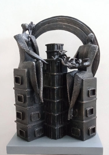 Exchange Feeling' figurative Bronze sculpture by artist Roy Chandan, 14x10 inch, on bronze