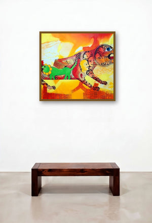 Excuse Me (The Lion's Transformation) by artist Meenakshi Jha Banerjee displayed in a Rustic Dining Room
