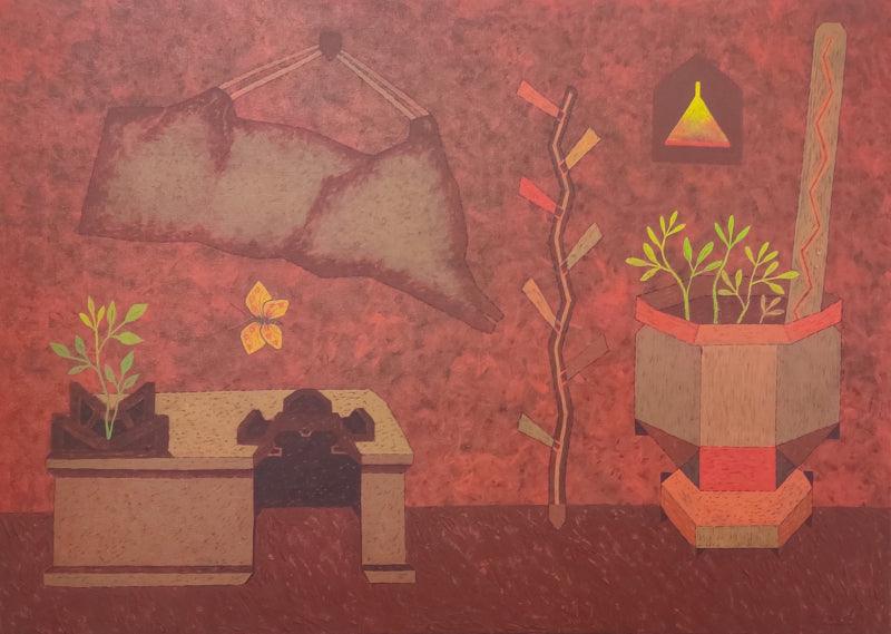 contemporary acrylic painting titled 'Existence 18', 30x42 inches, by artist Amol Khade on Canvas