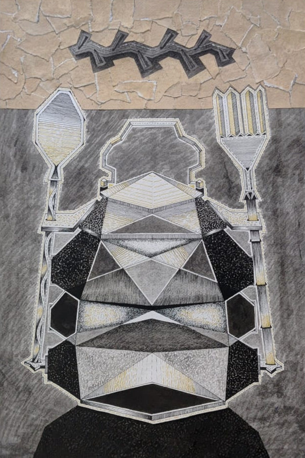 'Existence 39' contemporary mixed-media painting by artist Amol Khade, 22x14 inch, on paper