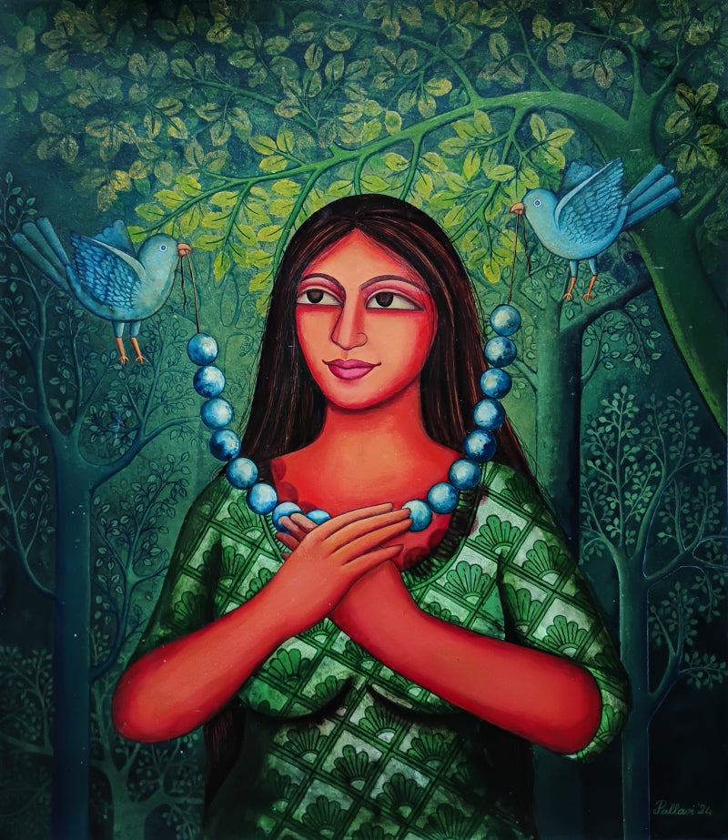 'Expectance-pallavi-dutta' figurative acrylic painting by artist Pallavi Dutta, 23x20 inch, on paper