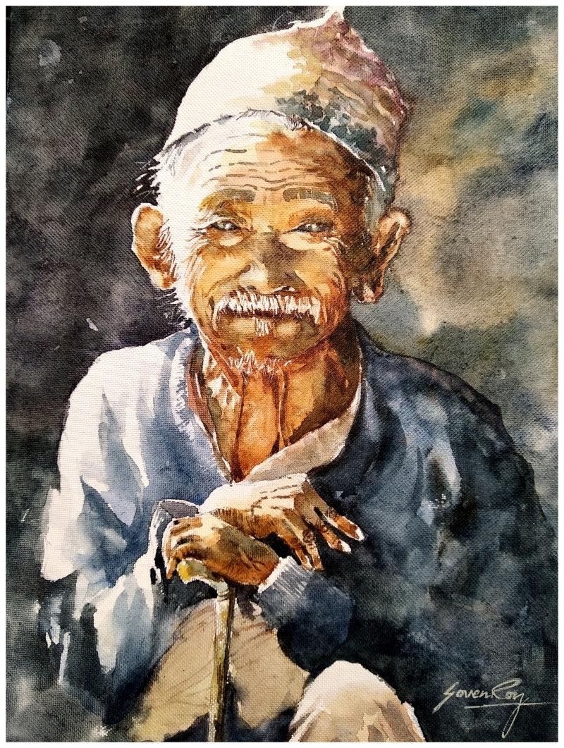 Portrait artcontent titled 'Experienced', 14x10 inches, by artist Soven Roy on Paper