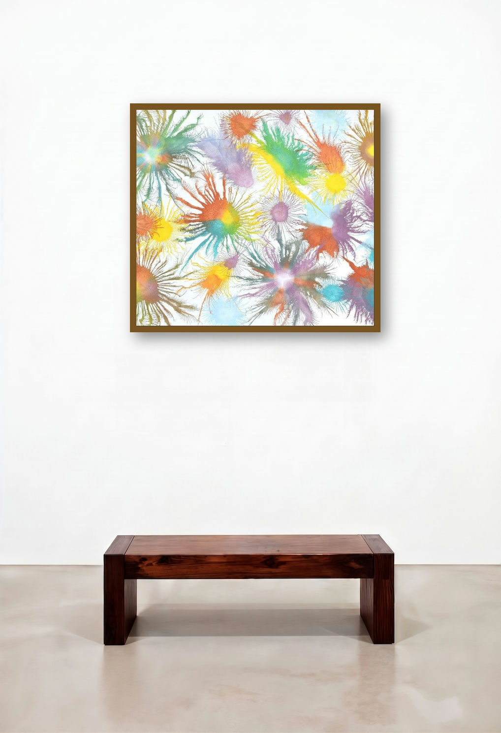 Exploflora Series No 72 (Burst of Colors) by artist Sumit Mehndiratta displayed in a Boutique Hotel Style Bedroom