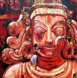 Exploring The Divine Ii by Suruchi Jamkar, Original Acrylic Fantasy Painting on Canvas, Medium Square Wall Art