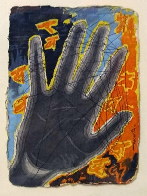 Express (Hand of Fate) by Charlee Correia, Original Mixed Media Contemporary Painting on Paper, X-Small Vertical Wall Art