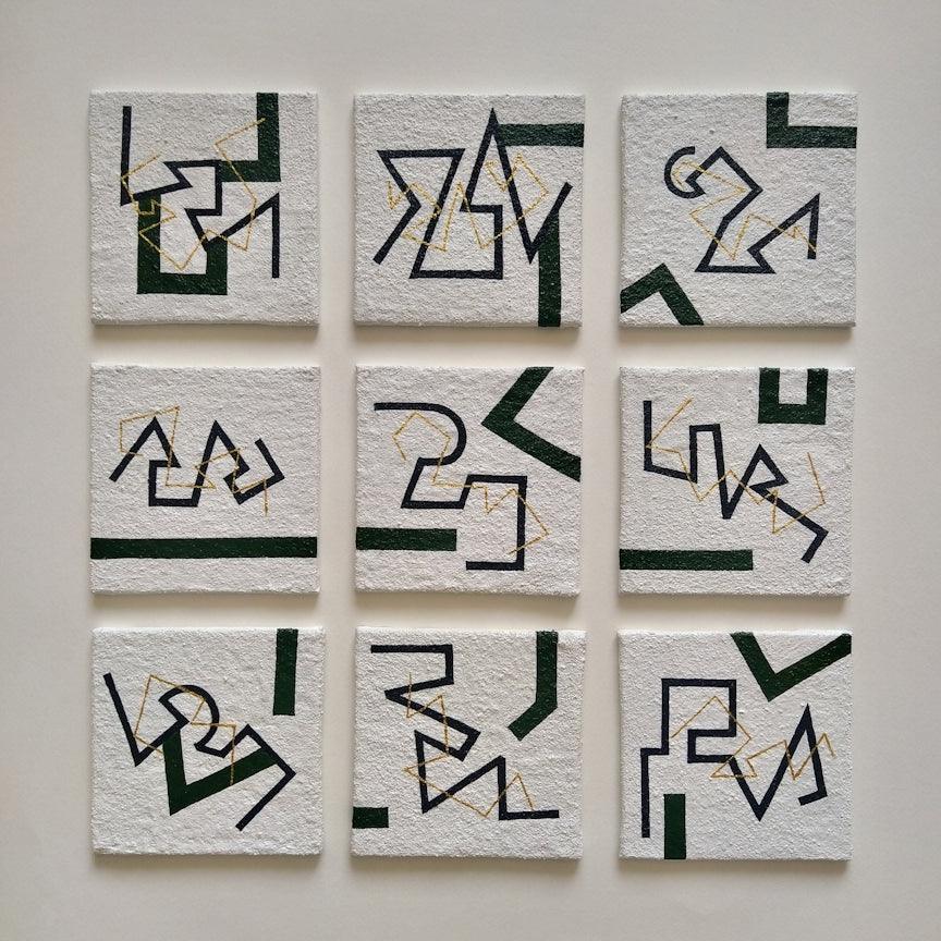 Abstract mixed media painting titled 'Expression Of Lines', 18x18 inches, by artist Priya Dhoot on Canvas