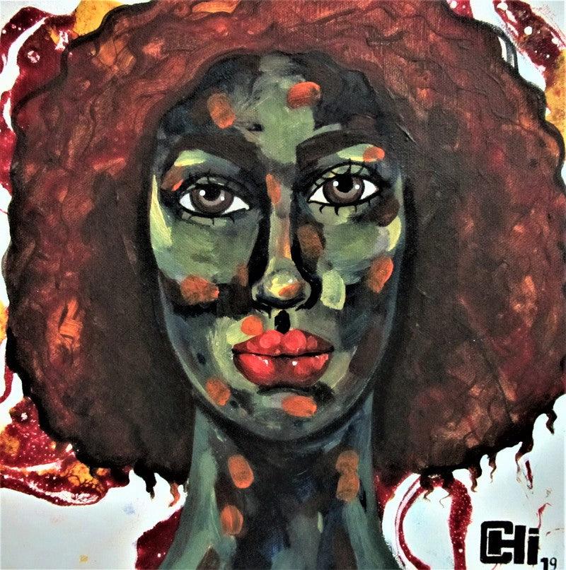 Portrait acrylic oil painting titled 'Expressions 4', 12x12 inches, by artist Suruchi Jamkar on Canvas