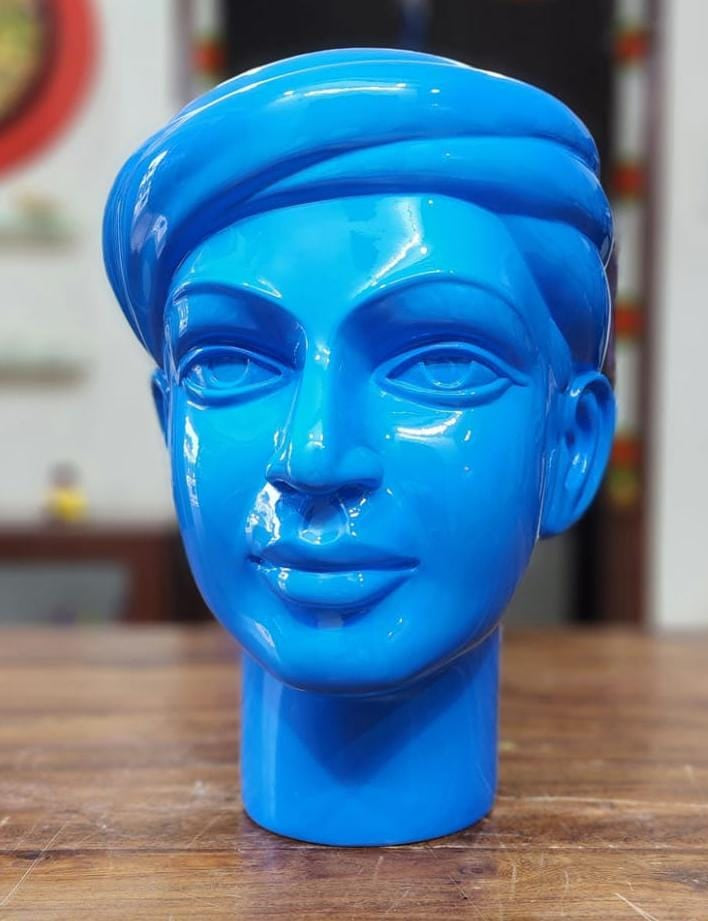 'Face 12' figurative Paint on Fiberglass sculpture by artist Dvs Krishna, 11x9 inch, on paint on fiberglass