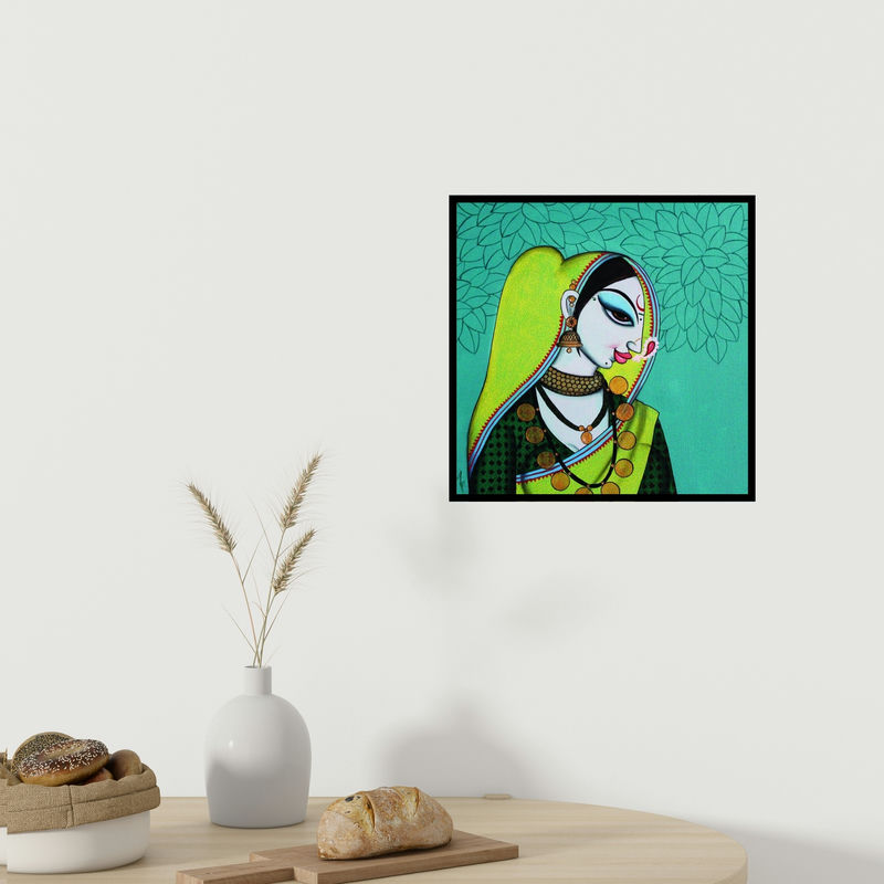 In-situ view of Varsha Kharatamal's 'Face 28' painting in a room