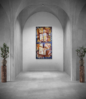 In-situ view of Rajesh Yadav's 'Face To Face' painting in a room