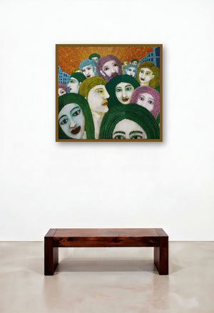 Face In The Crowd (A City Symphony) by artist Sambuddha Gupta displayed in a Japandi Hotel Suite