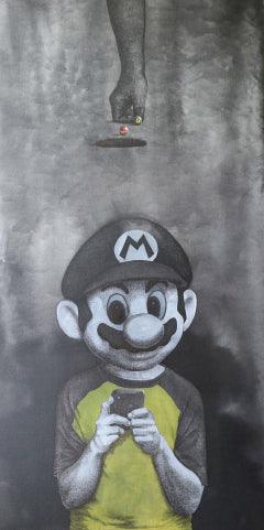 Face Of Game (Lost in the Digital World) by Manish Solanki, Original Mixed Media Figurative Painting on Canvas, Medium Vertical Wall Art