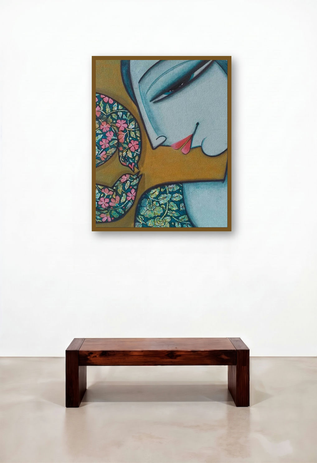 Face Series 3 (Harmony with Nature) by artist Nabanita Konar displayed in a Mid-Century Modern Study