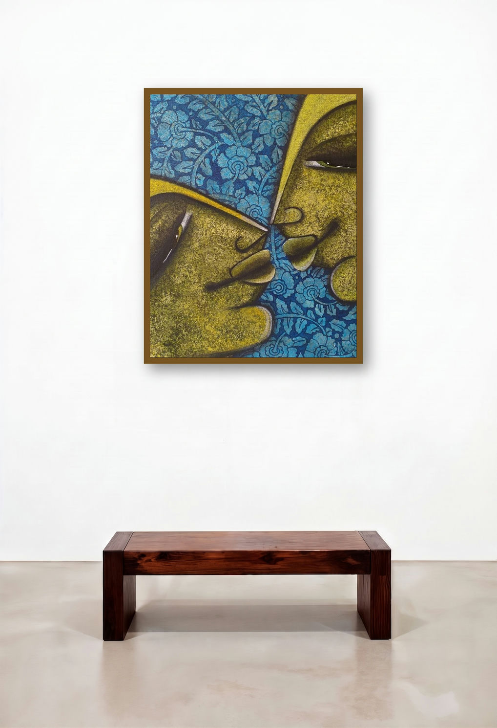 Face Series 5 (The Dance of Connection) by artist Nabanita Konar displayed in a Transitional Living Room