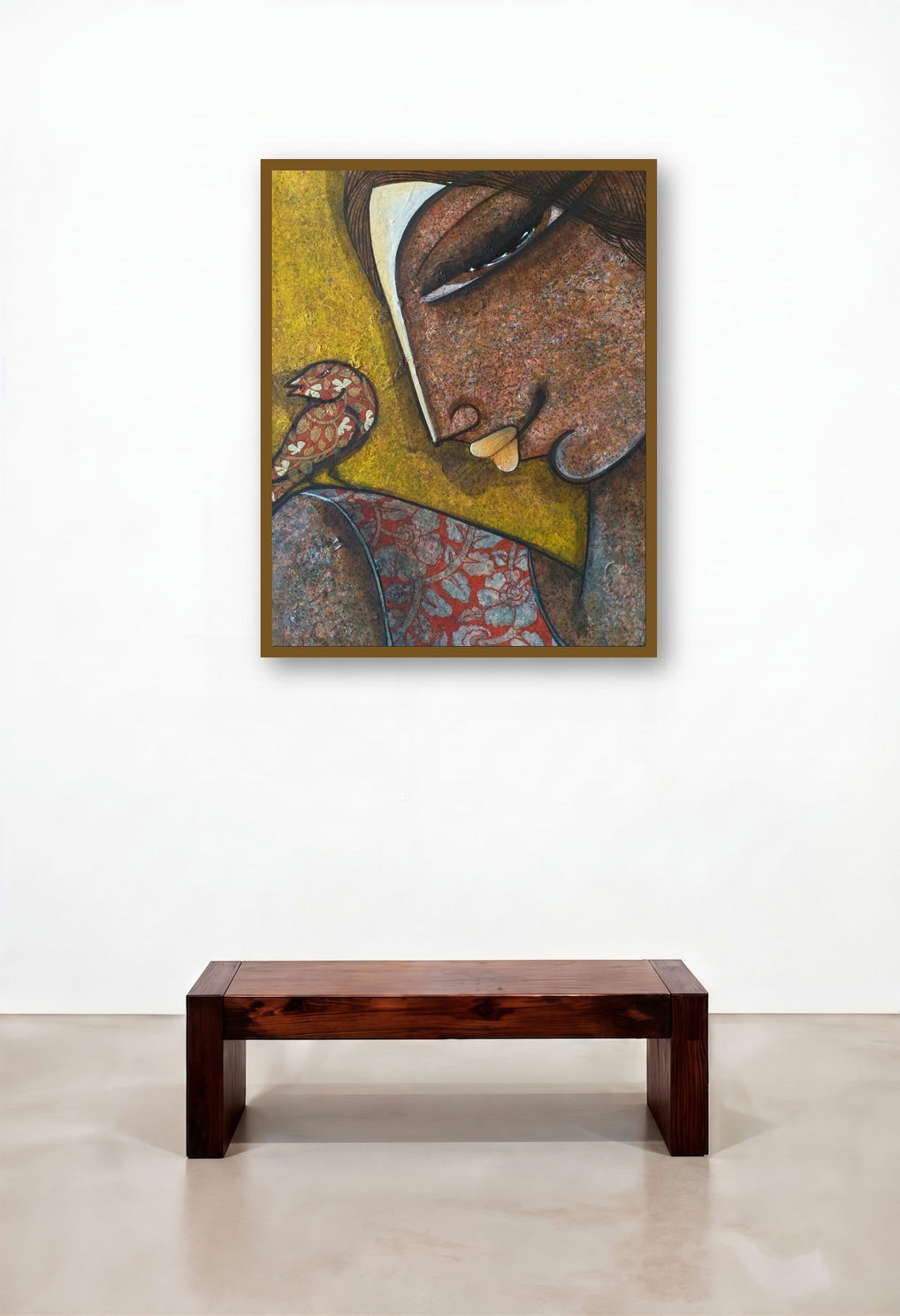 Face Series 6 (A Shared Moment) by artist Nabanita Konar displayed in a Traditional Hotel Lobby