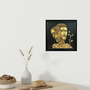 In-situ view of Laxman Aelay's 'Faces 1' painting in a room