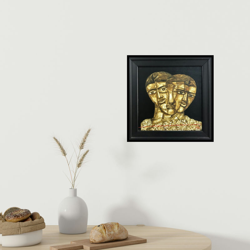 In-situ view of Laxman Aelay's 'Faces 2' painting in a room