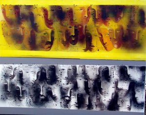 Faces From Crowds (Untitled) by Madan Lal, Original Acrylic Figurative Painting on Canvas, X-Large Horizontal Wall Art