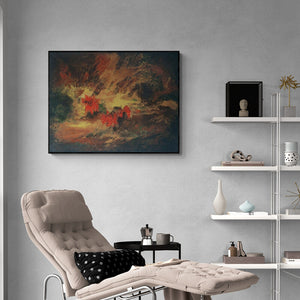 Sanjay Akolikar's 'Facing The Black (Ephemeral Bloom)' Painting visualized above a sofa in a contemporary room