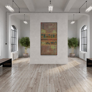 In-situ view of Krishnal Fulwala's 'Faded Wall 1 (Persian Tapestry)' painting in a room