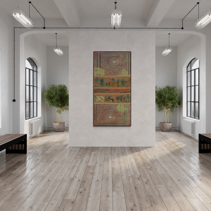 In-situ view of Krishnal Fulwala's 'Faded Wall 1 (Persian Tapestry)' painting in a room