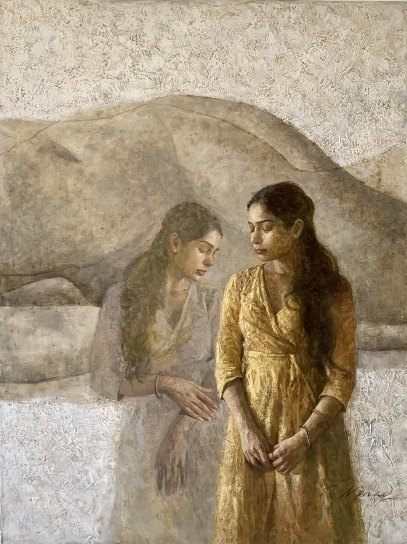 Fading Identities 2' portrait oil painting by artist Nilisha Phad, 48x36 inch, on canvas