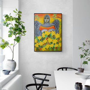 In-situ view of Sadaf Beg Khan's 'Fairy (Guardian of the Garden)' painting in a room