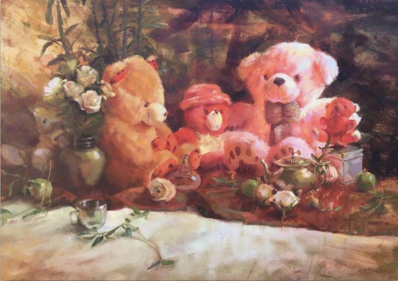 Still-life oil painting titled 'The Family', 44x62 inches, by artist Shadab Kazi on Canvas