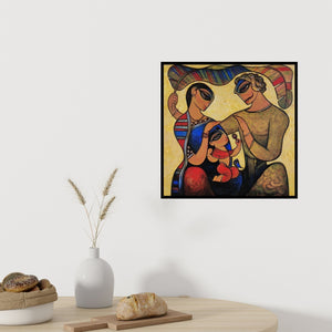 In-situ view of Ramesh Gujar's 'Family 6 (Family Portrait)' painting in a room