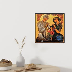 In-situ view of Ramesh Gujar's 'Family 9' painting in a room