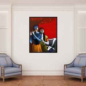 In-situ view of Santosh Chattopadhyay's 'The Family Of Krishna' painting in a room