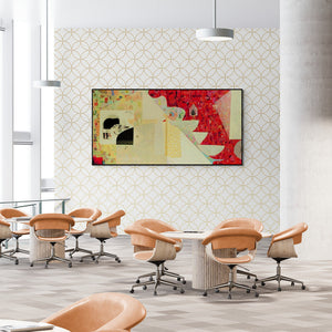 In-situ view of Sunil Yadav's 'Fantacy Culture Of Bharatvarsha (The Woven Tale)' painting in a room