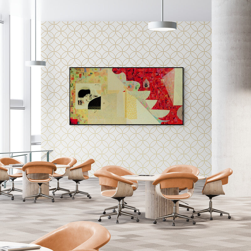 In-situ view of Sunil Yadav's 'Fantacy Culture Of Bharatvarsha (The Woven Tale)' painting in a room