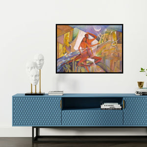 Preview of 'Fantasy' Painting by Shuchi Khanna shown on a wall in a furnished room.