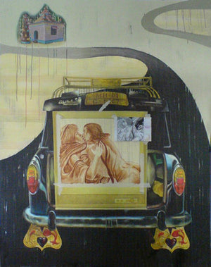 Fantasy (Urban Romance: A Mumbai Taxis Tale) by Ajinkya Patil, Print Acrylic Photorealistic Painting on Canvas, X-Small Vertical Wall Art